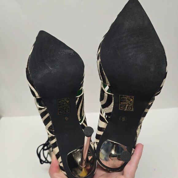 Jeffrey Campbell Dominion Zebra Print Fur Leather Pointy Toe Cut Out Boots Sz 8 - Picture 6 of 9